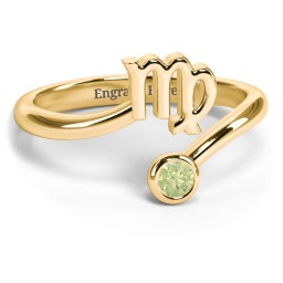 Zodiac Sign & Birthstone Bypass Ring in 18K Gold Plated Silver with Peridot
