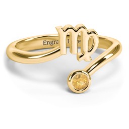 Zodiac Sign & Birthstone Bypass Ring in 18K Gold Plated Silver with Citrine