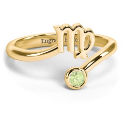 Zodiac Sign & Birthstone Bypass Ring in 18K Gold Plated Silver with Peridot