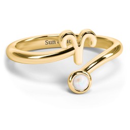 Zodiac Sign & Birthstone Bypass Ring in 18K Gold Plated Silver with Opal