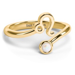 Zodiac Sign & Birthstone Bypass Ring in 18K Gold Plated Silver with Opal
