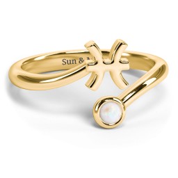 Zodiac Sign & Birthstone Bypass Ring in 18K Gold Plated Silver with Opal