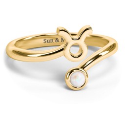 Zodiac Sign & Birthstone Bypass Ring in 18K Gold Plated Silver with Opal