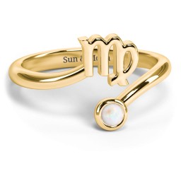 Zodiac Sign & Birthstone Bypass Ring in 18K Gold Plated Silver with Opal