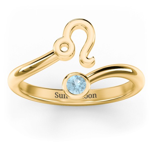 Zodiac Sign & Birthstone Bypass Ring – 18K Gold Plated Silver with Blue Topaz