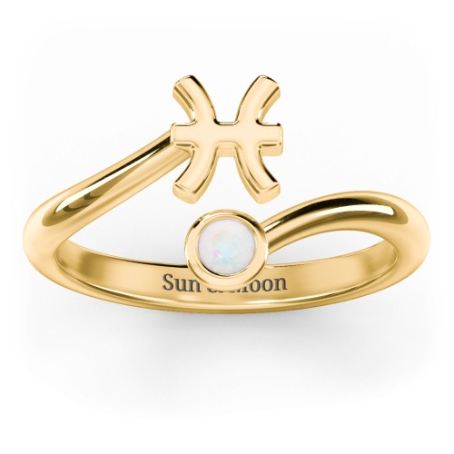 Zodiac Sign & Birthstone Bypass Ring – 18K Gold Plated Silver with Opal