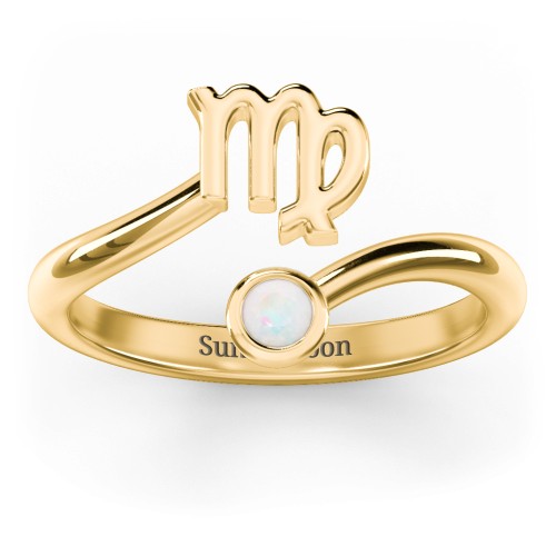 Zodiac Sign & Birthstone Bypass Ring – 18K Gold Plated Silver with Opal