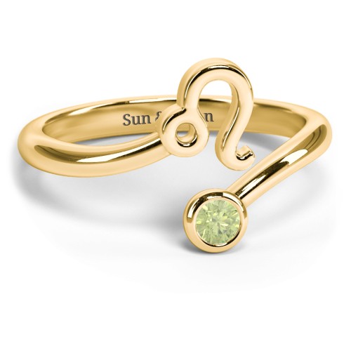 Zodiac Sign & Birthstone Bypass Ring – 18K Gold Plated Silver with Peridot