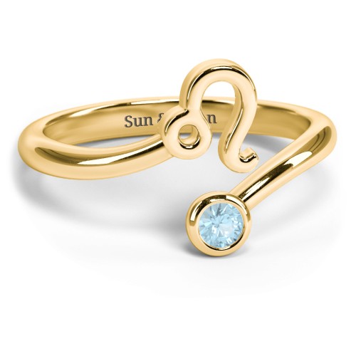 Zodiac Sign & Birthstone Bypass Ring – 18K Gold Plated Silver with Blue Topaz