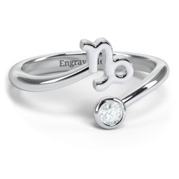 Zodiac Sign & Birthstone Bypass Ring in 925 Sterling Silver with Aquamarine