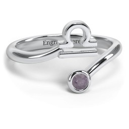 Zodiac Sign & Birthstone Bypass Ring in 925 Sterling Silver with Alexandrite