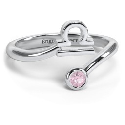 Zodiac Sign & Birthstone Bypass Ring in 925 Sterling Silver with Pink Tourmaline