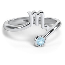 Zodiac Sign & Birthstone Bypass Ring in 925 Sterling Silver with Blue Topaz