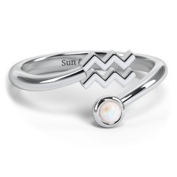 Zodiac Sign & Birthstone Bypass Ring in 925 Sterling Silver with Opal