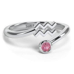 Zodiac Sign & Birthstone Bypass Ring in 925 Sterling Silver with Pink Tourmaline
