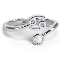 Zodiac Sign & Birthstone Bypass Ring in 925 Sterling Silver with Opal