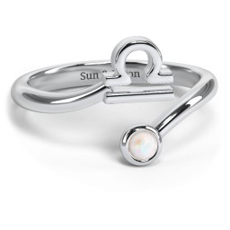 Zodiac Sign & Birthstone Bypass Ring in 925 Sterling Silver with Opal