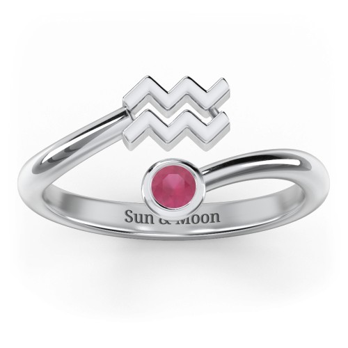 Zodiac Sign & Birthstone Bypass Ring – Sterling Silver with Ruby