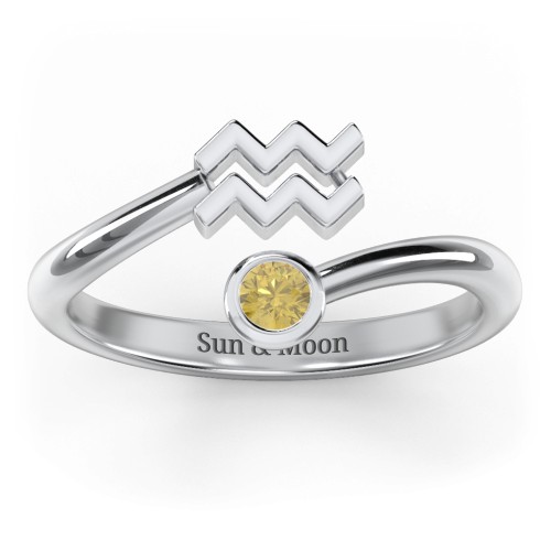 Zodiac Sign & Birthstone Bypass Ring – Sterling Silver with Citrine