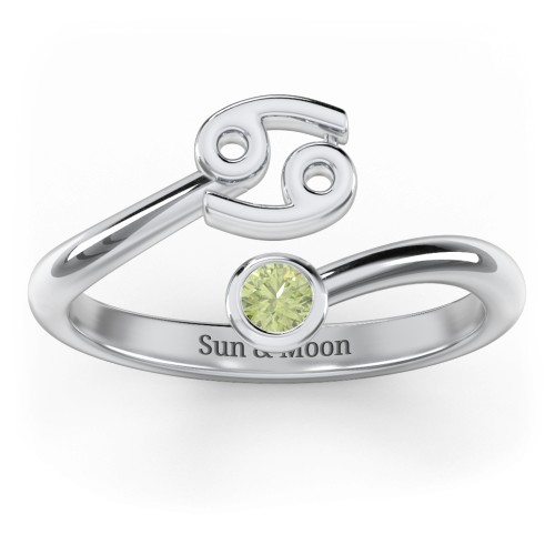 Zodiac Sign & Birthstone Bypass Ring – Sterling Silver with Peridot