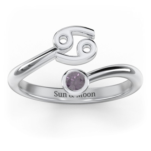 Zodiac Sign & Birthstone Bypass Ring – Sterling Silver with Alexandrite