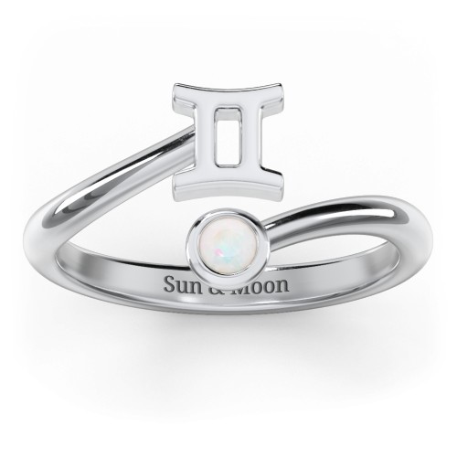 Zodiac Sign & Birthstone Bypass Ring – Sterling Silver with Opal