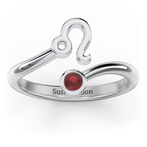 Zodiac Sign & Birthstone Bypass Ring – Sterling Silver with Garnet