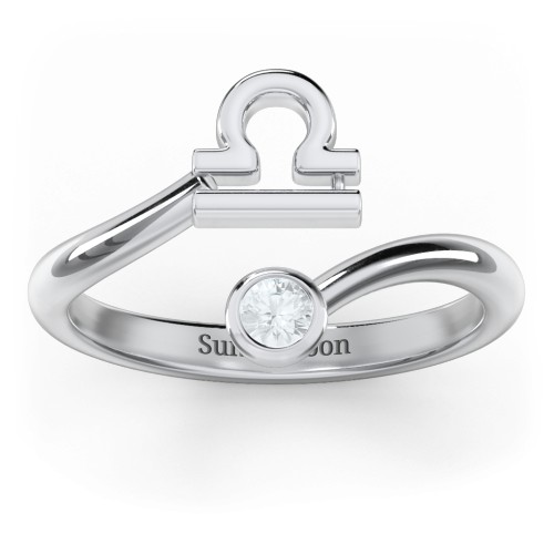 Zodiac Sign & Birthstone Bypass Ring – Sterling Silver with Aquamarine