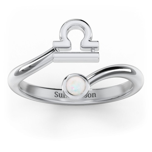 Zodiac Sign & Birthstone Bypass Ring – Sterling Silver with Opal