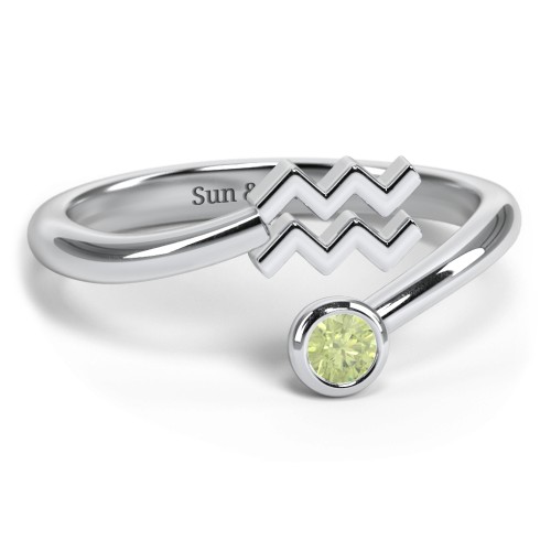 Zodiac Sign & Birthstone Bypass Ring – Sterling Silver with Peridot