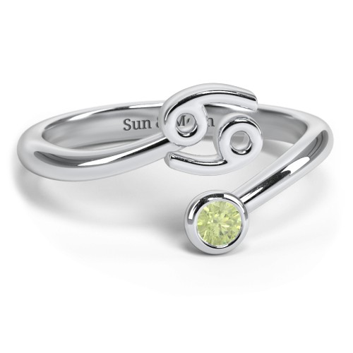Zodiac Sign & Birthstone Bypass Ring – Sterling Silver with Peridot