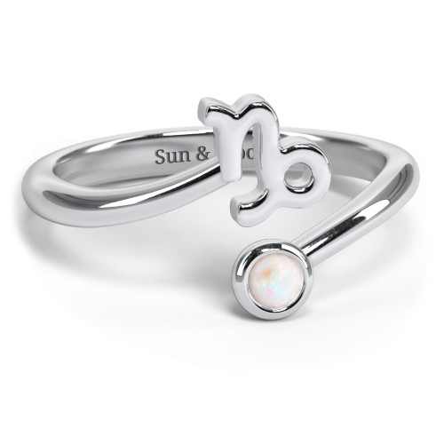 Zodiac Sign & Birthstone Bypass Ring – Sterling Silver with Opal