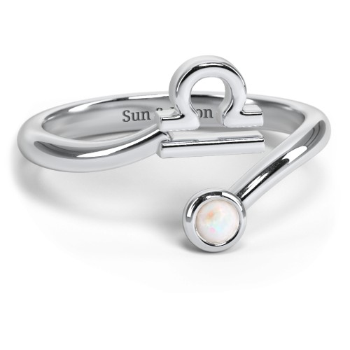 Zodiac Sign & Birthstone Bypass Ring – Sterling Silver with Opal