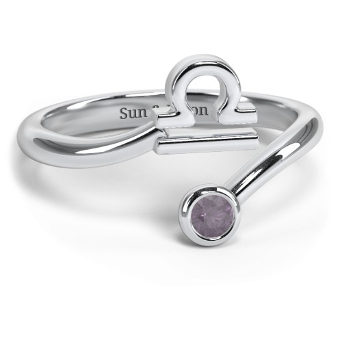 Zodiac Sign & Birthstone Bypass Ring – Sterling Silver with Alexandrite