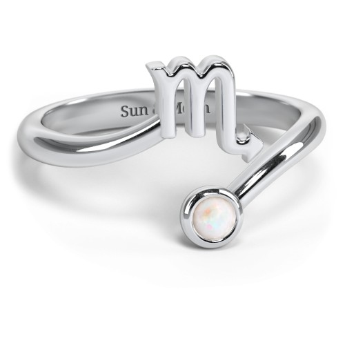 Zodiac Sign & Birthstone Bypass Ring – Sterling Silver with Opal