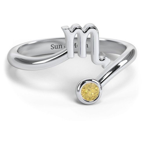Zodiac Sign & Birthstone Bypass Ring – Sterling Silver with Citrine