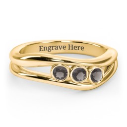 Curved 3 Bezel-Set Round Birthstone Ring in 18K Gold Plated Silver with Smokey Quartz