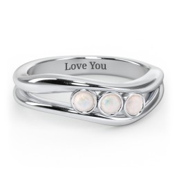 Curved 3 Bezel-Set Round Birthstone Ring