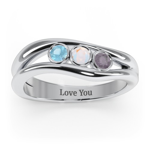 Curved 3 Bezel-Set Round Birthstone Ring