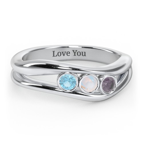 Curved 3 Bezel-Set Round Birthstone Ring