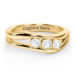 Curved 3 Bezel-Set Round Birthstone Ring in 18K Gold Plated Silver with Aquamarine