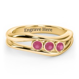Curved 3 Bezel-Set Round Birthstone Ring in 18K Gold Plated Silver with Ruby