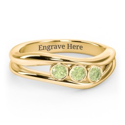 Curved 3 Bezel-Set Round Birthstone Ring in 18K Gold Plated Silver with Peridot