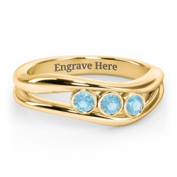 Curved 3 Bezel-Set Round Birthstone Ring in 18K Gold Plated Silver with Blue Topaz
