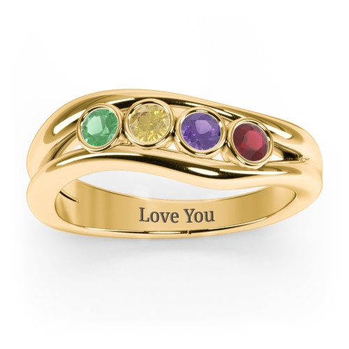 Curved 4 Bezel-Set Round Birthstone Ring