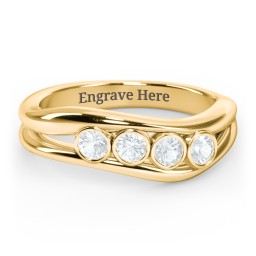 Curved 4 Bezel-Set Round Birthstone Ring in 18K Gold Plated Silver with Aquamarine