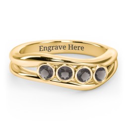 Curved 4 Bezel-Set Round Birthstone Ring in 18K Gold Plated Silver with Smokey Quartz