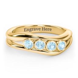 Curved 4 Bezel-Set Round Birthstone Ring in 18K Gold Plated Silver with Blue Topaz