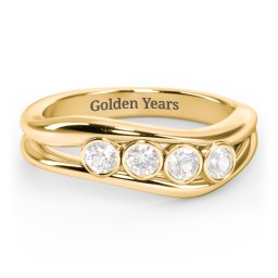 Curved 4 Bezel-Set Round Birthstone Ring in 18K Gold Plated Silver with Cubic Zirconia
