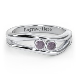 Curved 2 Bezel-Set Round Birthstone Ring